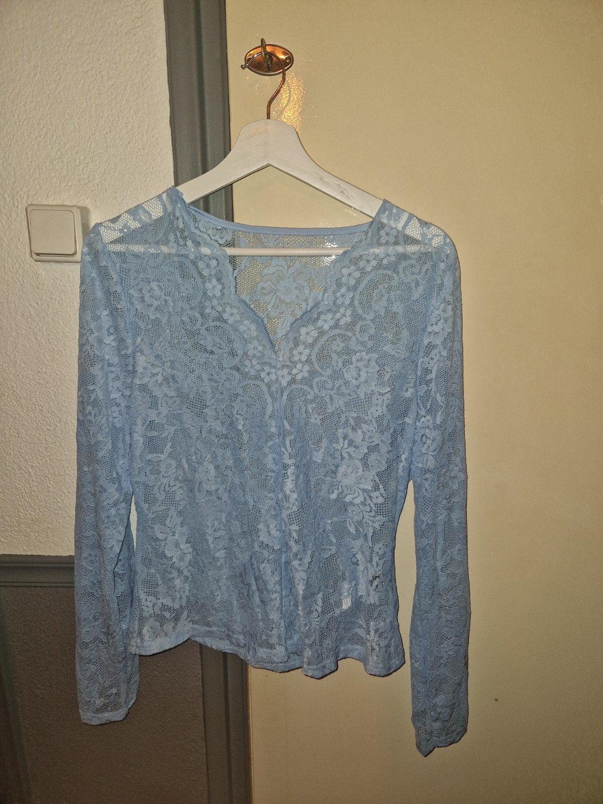 Shein lichtblauwe kanten top met lange mouwen, Maat 42/44 (L), Zo goed als nieuw, Lange mouw, SHEIN