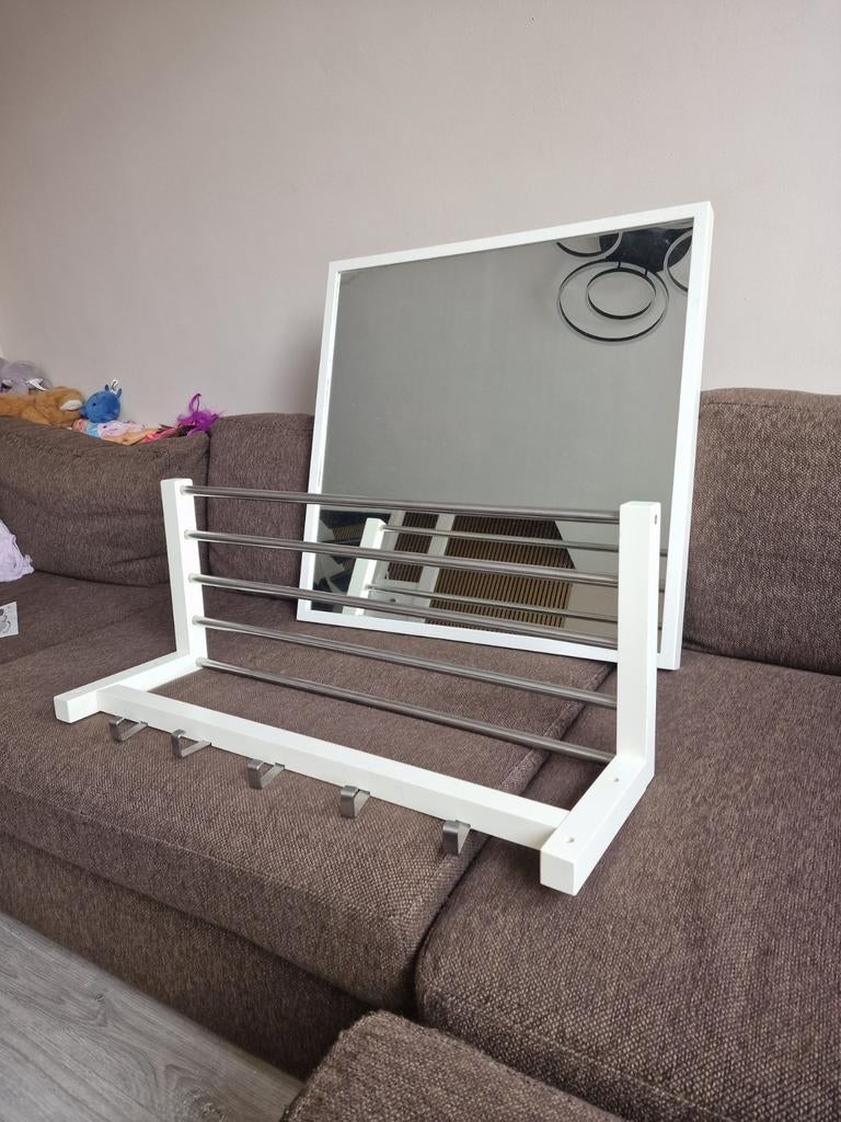 Spiegel en kapstok set voor hal - wit en metaal, Huis en Inrichting, Woonaccessoires | Kapstokken, Wandkapstok, Ophalen of Verzenden