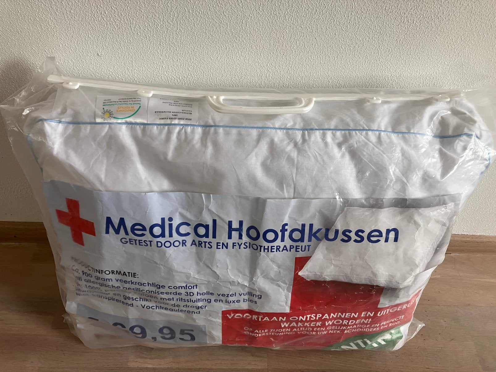 Hoofdkussen 50x60 cm (ongebruikt), Eenpersoons, Wit, Ophalen of Verzenden, Zo goed als nieuw