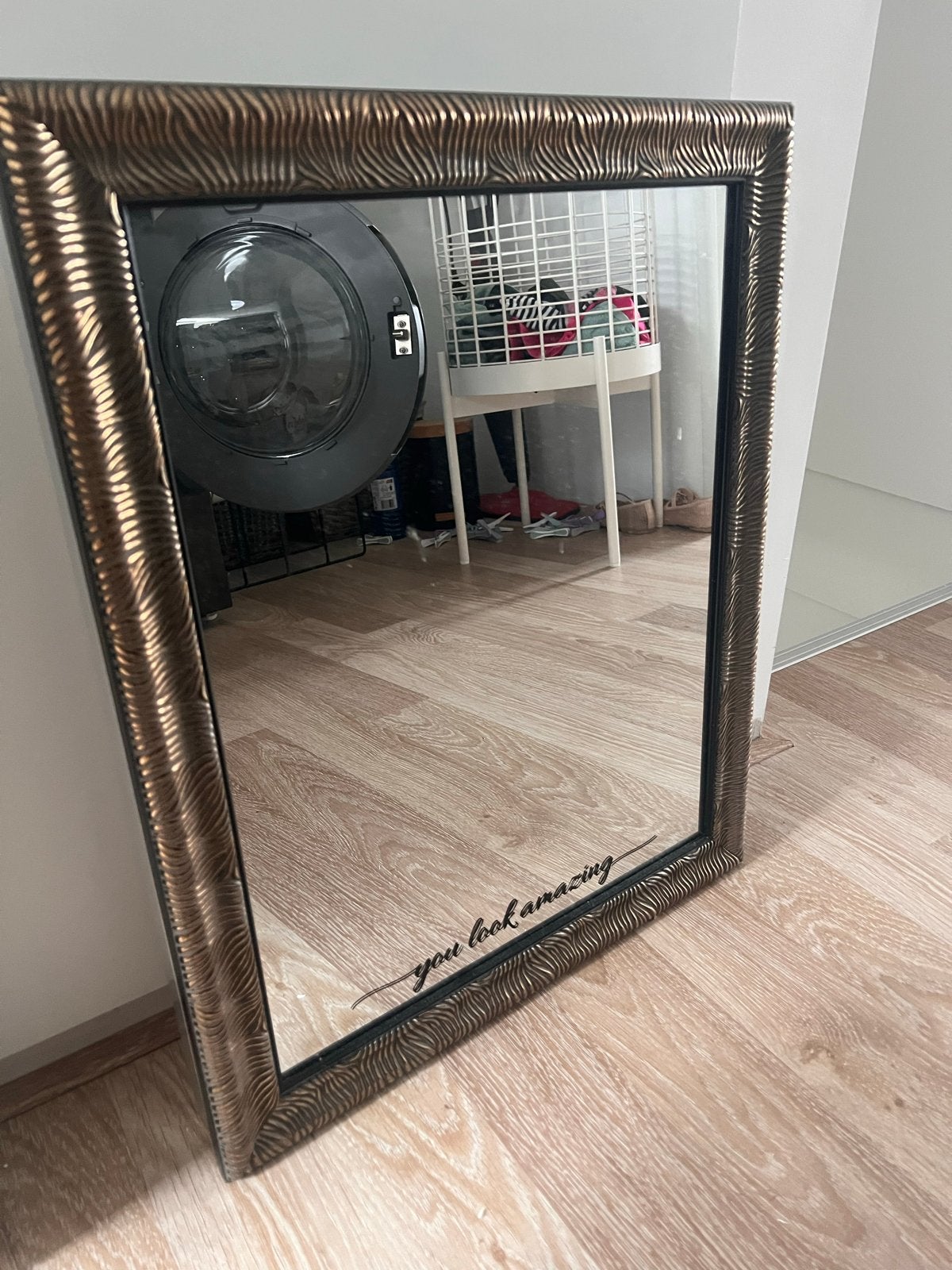 1 Decoratieve spiegel met inspirerende tekst, Huis en Inrichting, Woonaccessoires | Spiegels, Ophalen, Gebruikt, Minder dan 100 cm