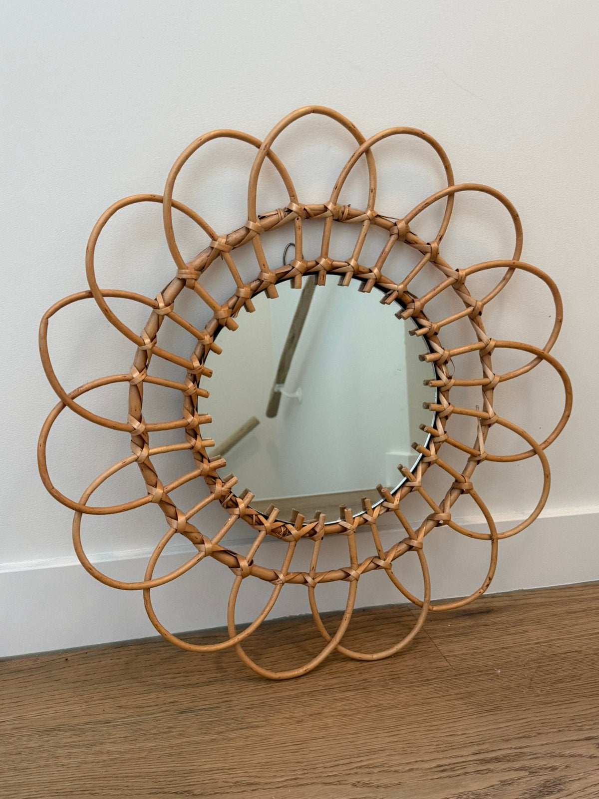 Rotan spiegel 50 cm, Ophalen, Rond, Zo goed als nieuw, Minder dan 100 cm