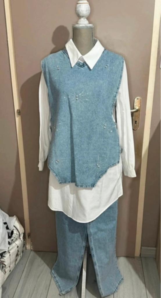 Nieuw 3-delig spijkerpak: overhemd, overgooier & broek, Ophalen of Verzenden, Nieuw, Maat 38/40 (M), Blauw