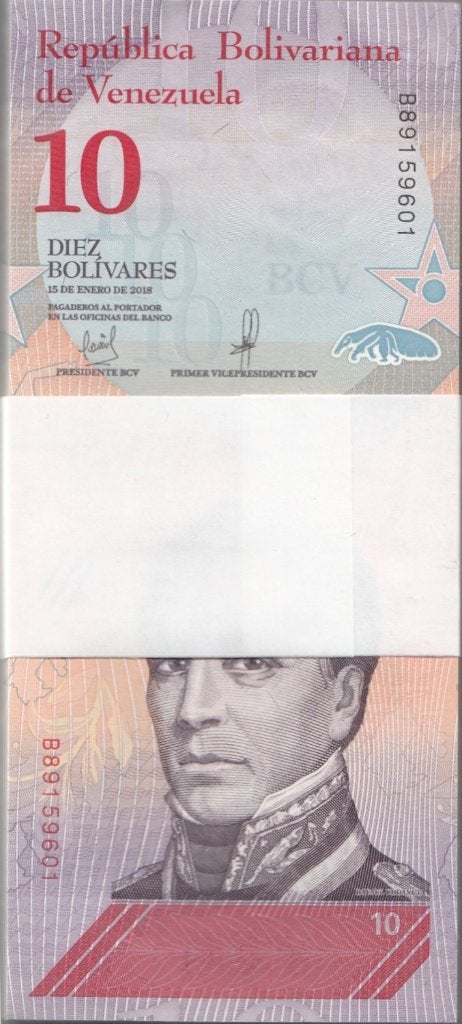 Venezuela Bankbiljet 10 Bolivares 2018 UNC in bundel van 100, Ophalen of Verzenden, Zuid-Amerika, Los biljet