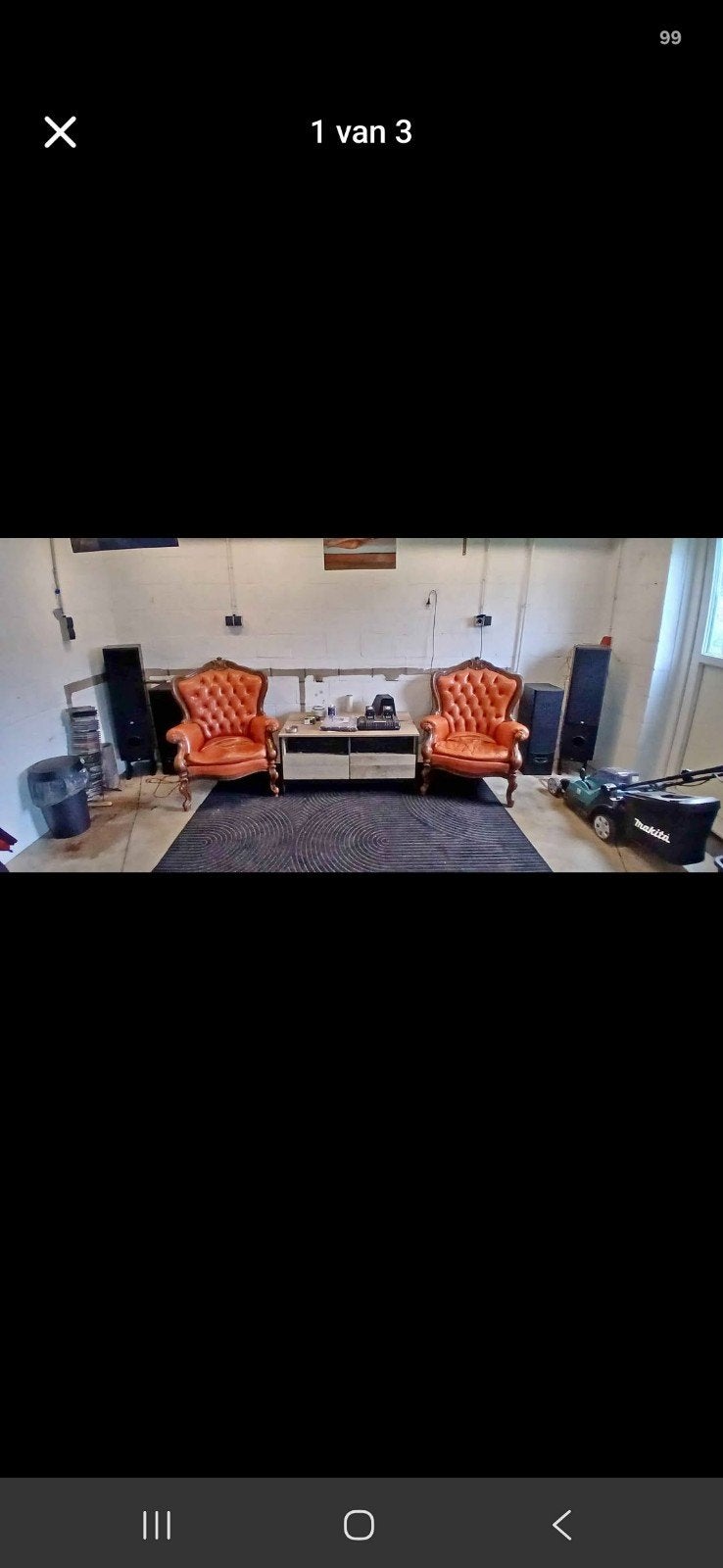 Twee klassieke fauteuils met houten frame, Ophalen, Gebruikt, 100 tot 150 cm, 50 tot 100 cm