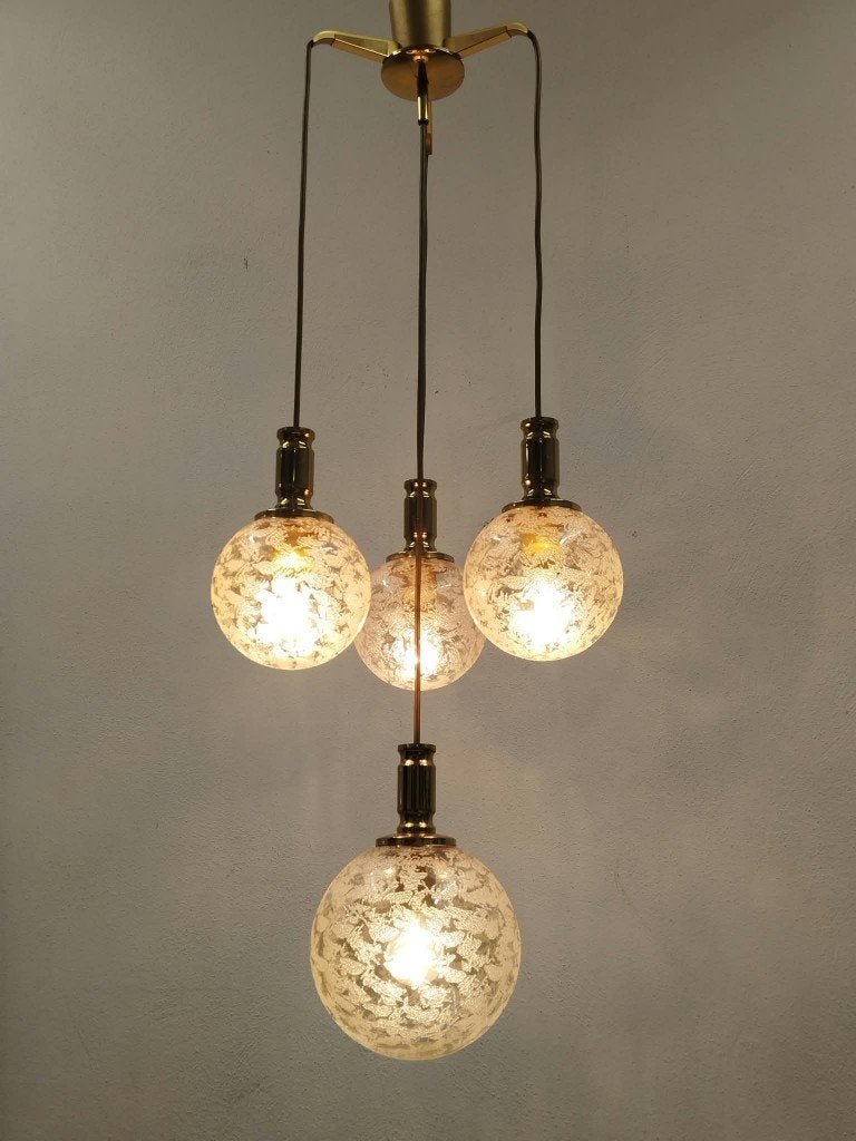 Vintage Mid-Century Cascade hanglamp Duits kwaliteitsdesign, Ophalen of Verzenden, Zo goed als nieuw, Glas