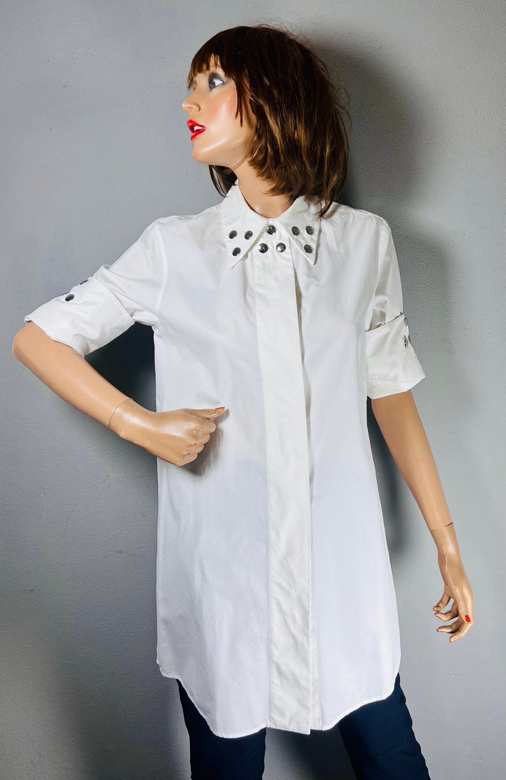 MM6 Maison Margiela white shirt dress with silver snaps 40, Ophalen of Verzenden, Zo goed als nieuw, Maat 36 (S), Wit