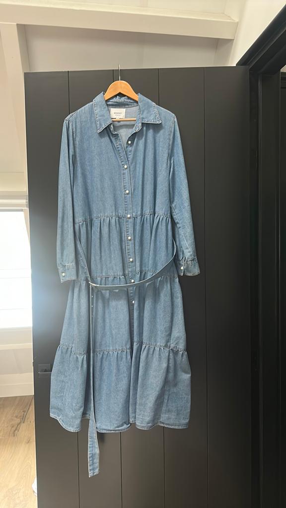Spijkerjurk met parels en riem, Blauw, Maat 46/48 (XL) of groter, Ophalen of Verzenden, Zo goed als nieuw