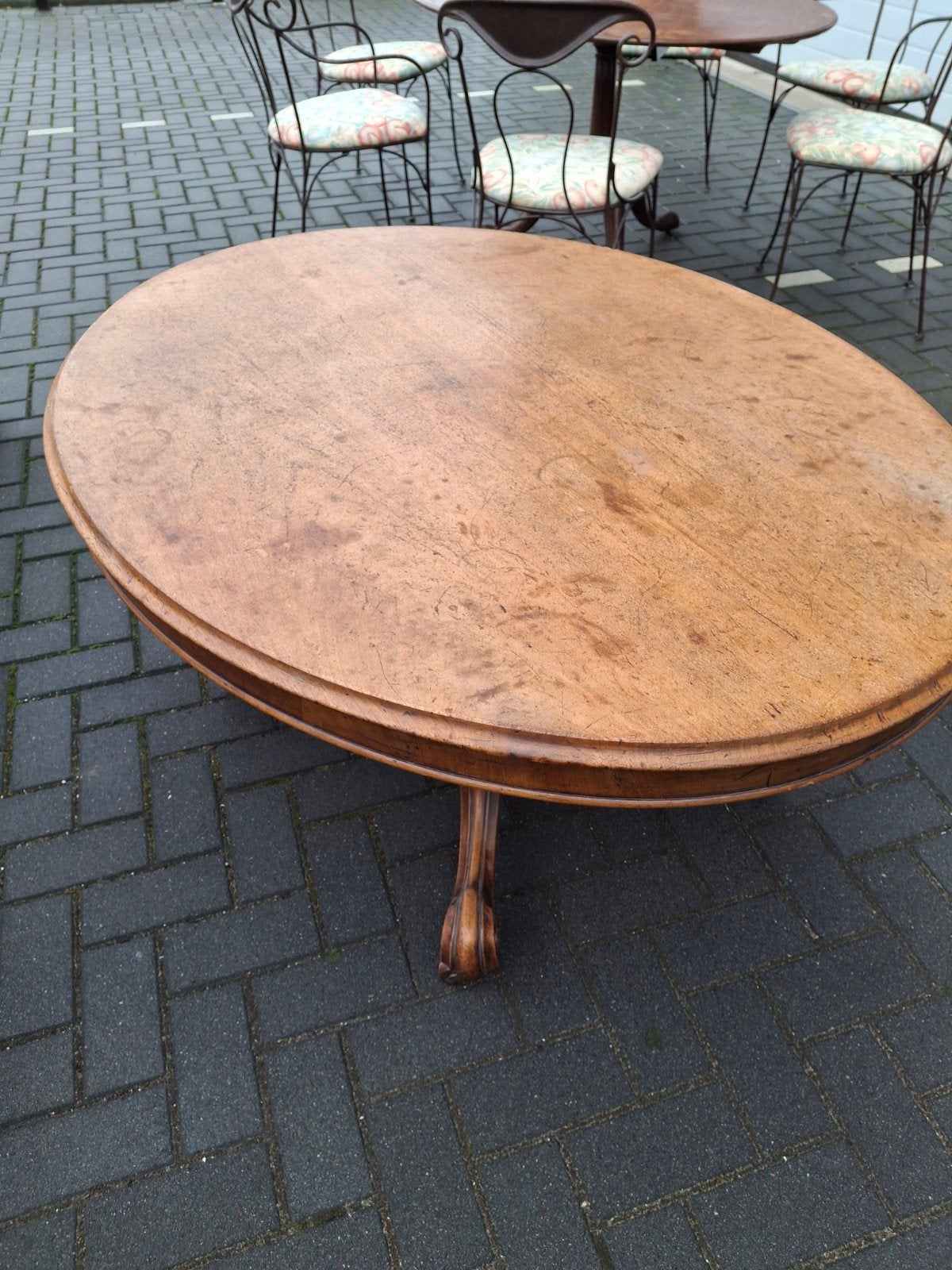 Antieke Klaptafel - 135x104x62 ovale bijzet tafel., Ophalen