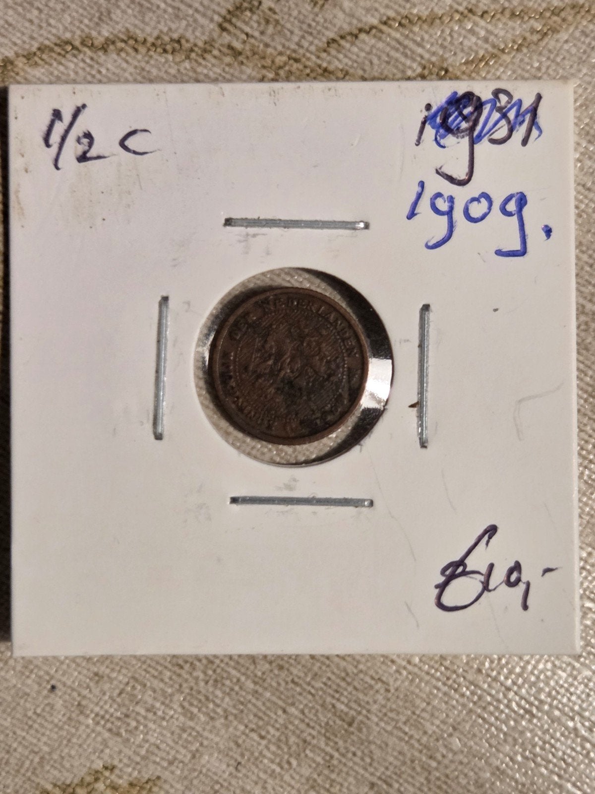 Nederland 1/2 Cent 1909 Koningin Wilhelmina, Postzegels en Munten, Munten | Nederland, Ophalen of Verzenden, Koningin Wilhelmina