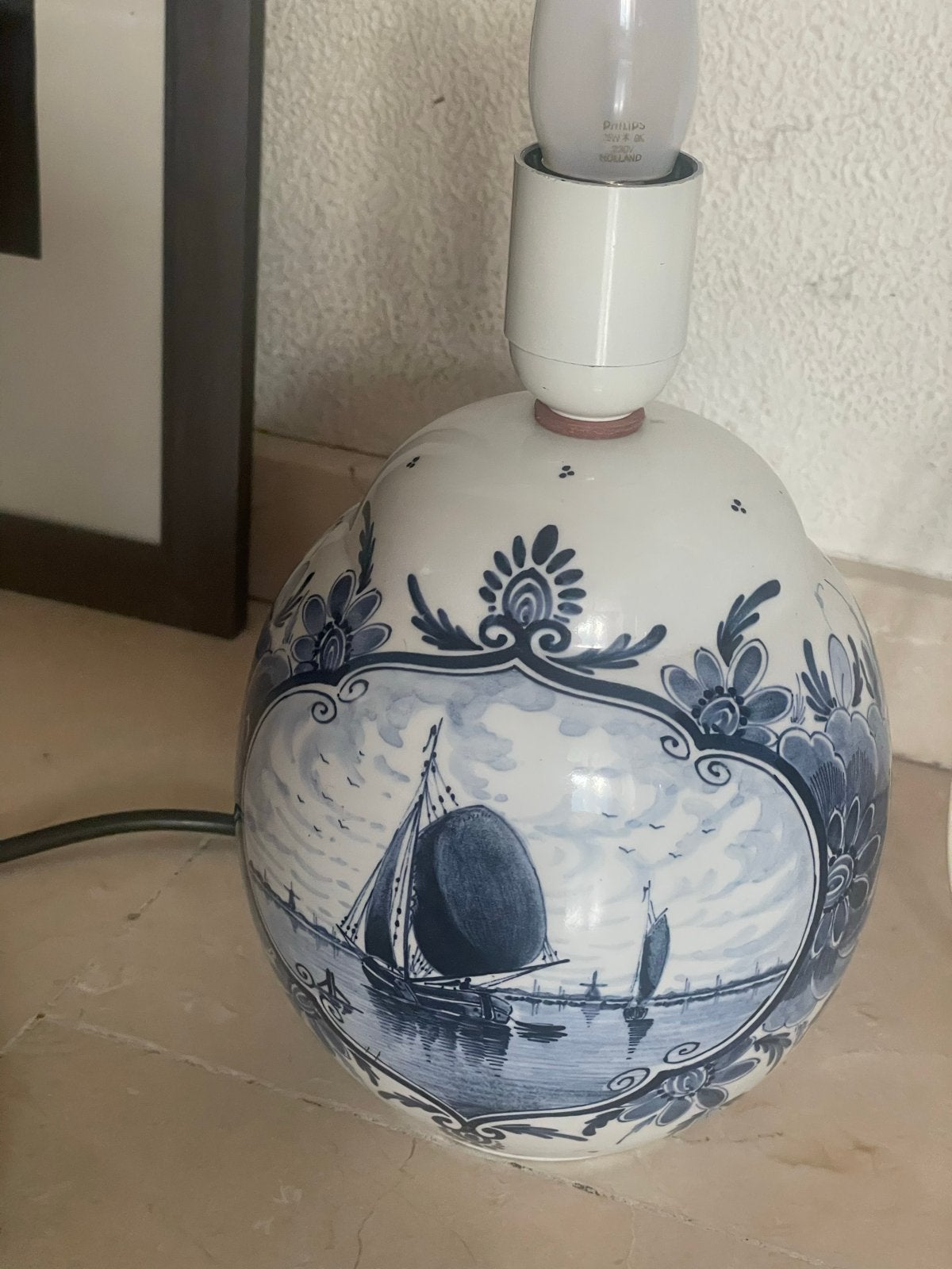 Delfts Blauwe Tafellamp met Scheepsmotief, Ophalen of Verzenden