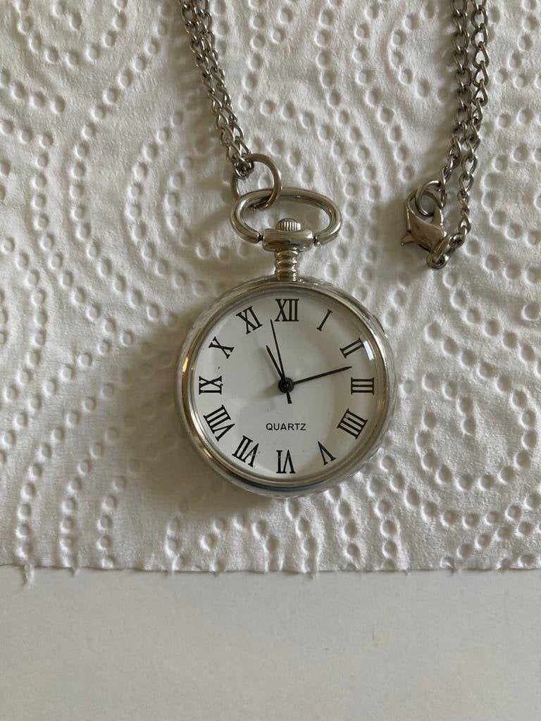 Horloge quartz-analoog-staal-met ketting-diameter 28 mm, Overige merken, Staal, Zakhorloge, Staal