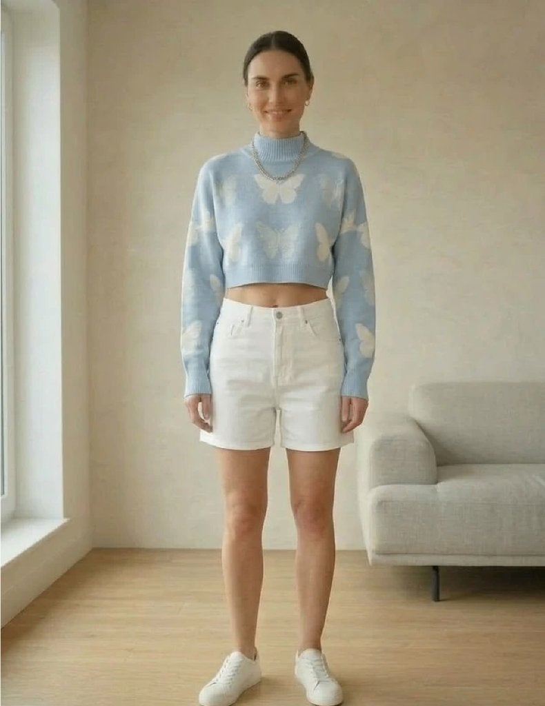 H&M Divided trui lichtblauw met vlinders maat L, Blauw, H&M Divided, Maat 42/44 (L), Ophalen of Verzenden