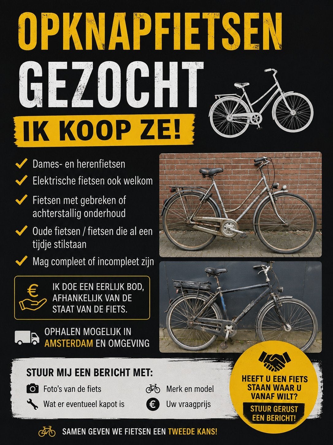 Opknapfietsen gezocht - Ik koop ze, Fietsen en Brommers, Ophalen of Verzenden, Gebruikt