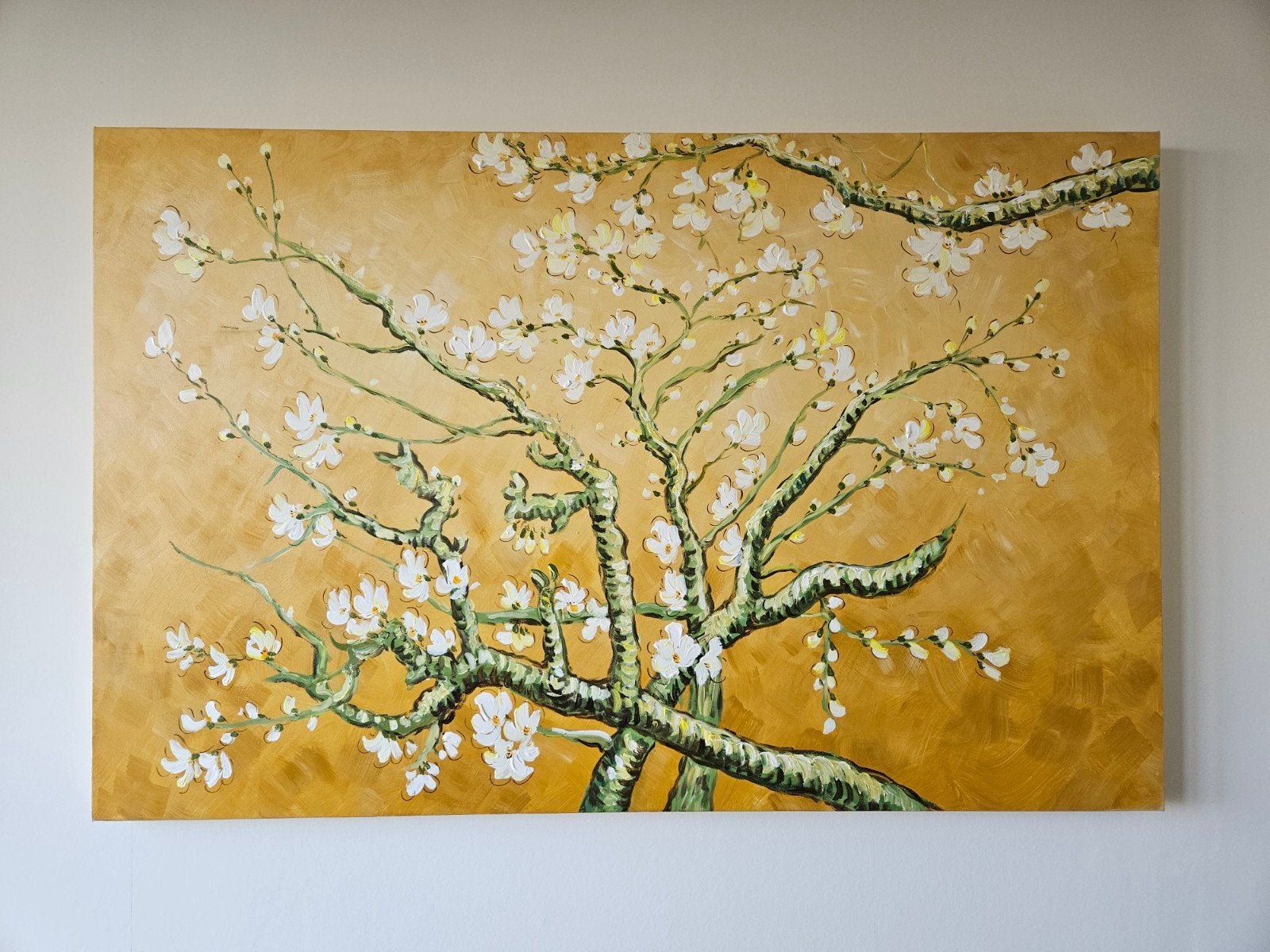 Schilderij van Gogh almond blossom oker, Antiek en Kunst, Ophalen, Handgeschilderd, Olieverf, Bloemen