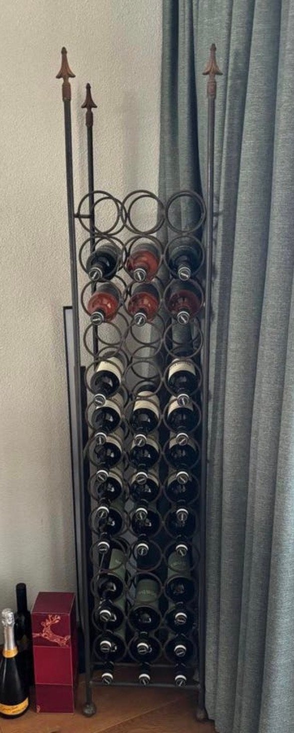 Antiek metalen wijnrek voor 39 flessen - 169 cm hoog, Huis en Inrichting, Woonaccessoires | Wijnrekken, Ophalen, Gebruikt, Metaal
