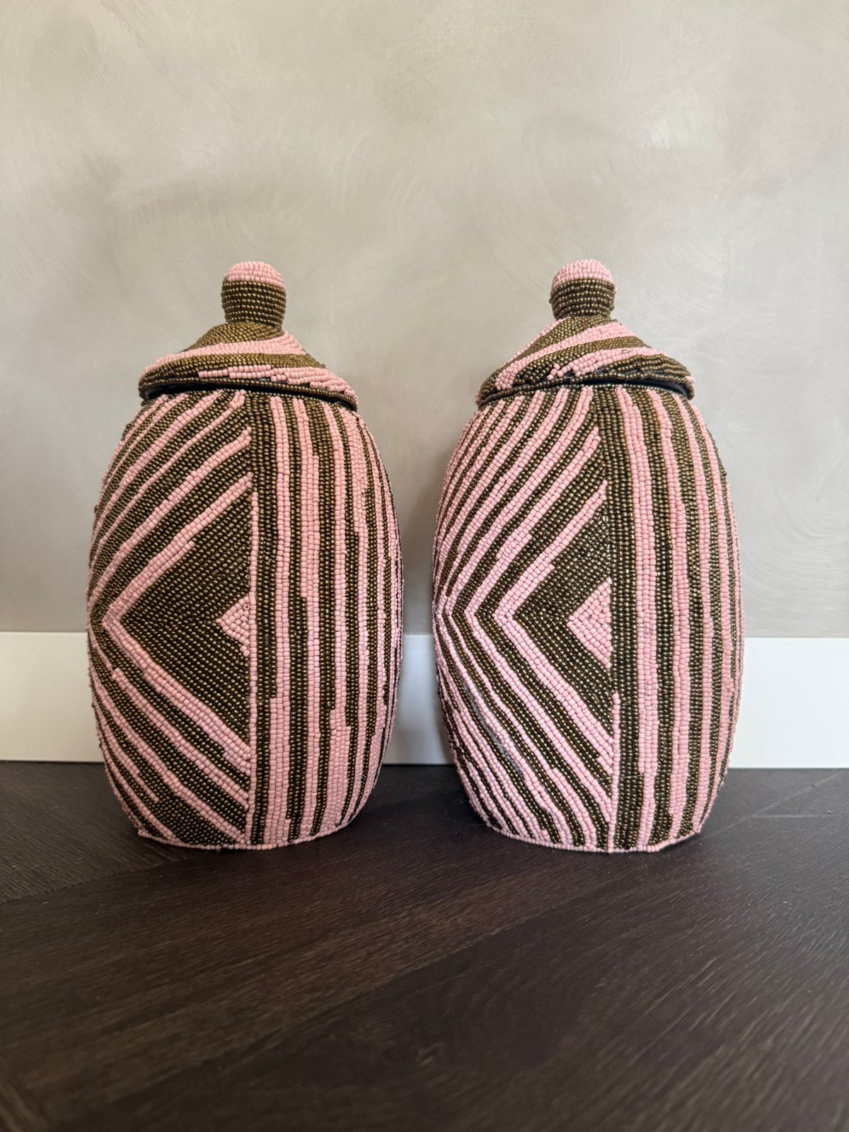 Set van 2 decoratieve bali offerpotten – Boho Ibiza, Handgemaakt, Nieuw, Roze, Ophalen