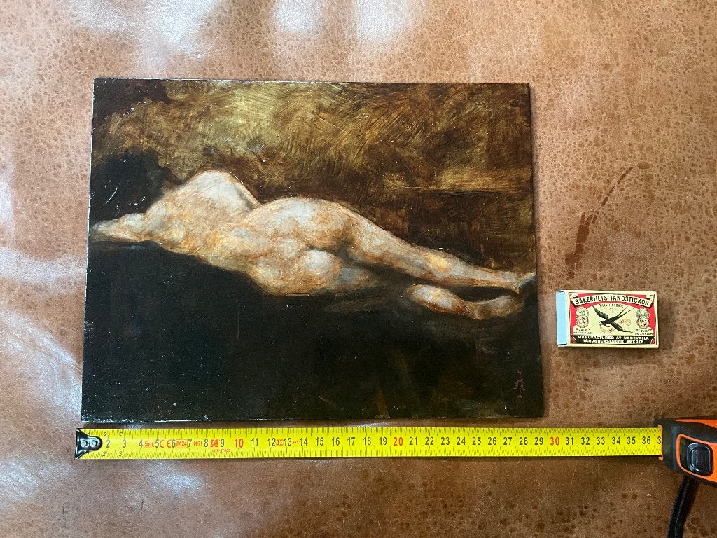 liggend naakt paneel olieverf duister, Antiek en Kunst, Kunst | Schilderijen | Klassiek, Ophalen, Paneel, Portret of Personen