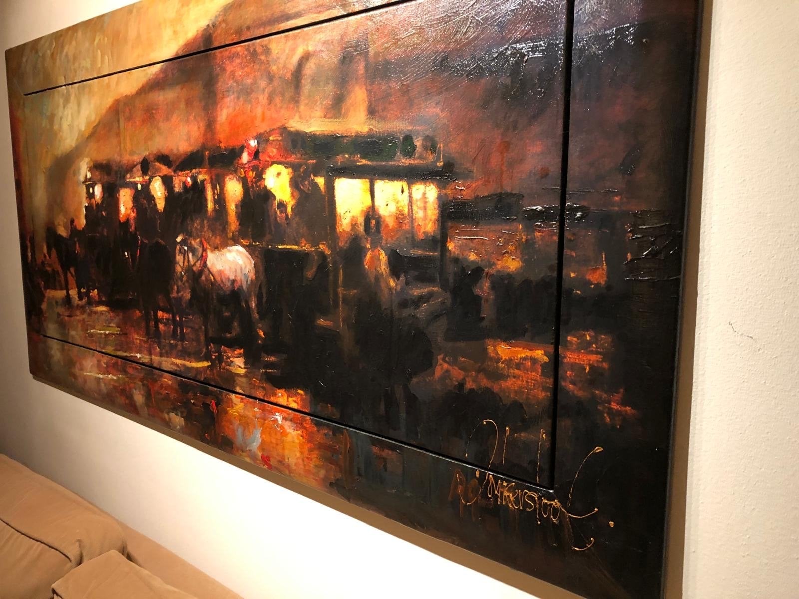 Schilderij 'de Tramremise' - Olieverf op doek, Antiek en Kunst, Ophalen, Doek, Realistisch, Gesigneerd