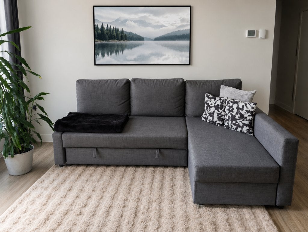 FRIHETEN Corner sofa-bed / bank with storage, Ophalen, Zo goed als nieuw, Hout, Modern