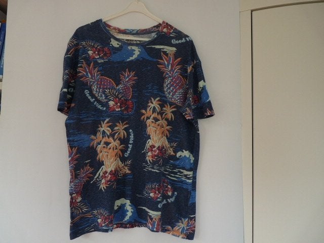 blauw tshirt  met opdruk van ananas van Jack &Jones , mt L, Kleding | Heren, T-shirts, Maat 52/54 (L), Blauw, Ophalen of Verzenden