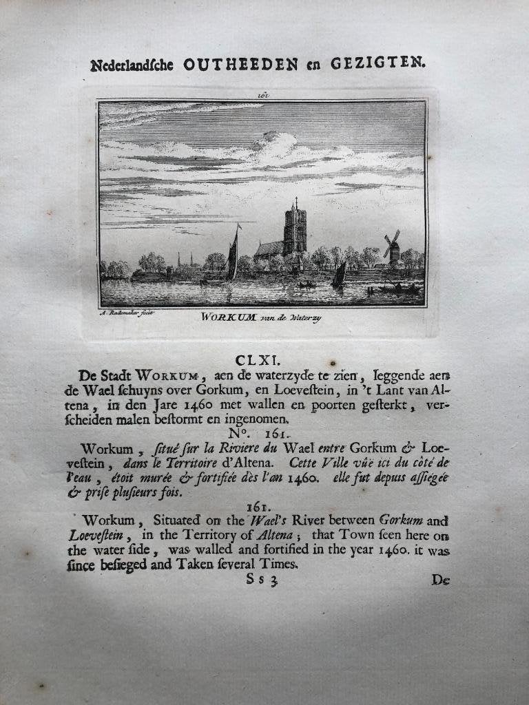 161 / Workum Woudrichem Kopergravure 1732, Antiek en Kunst, Kunst | Etsen en Gravures, Ophalen of Verzenden