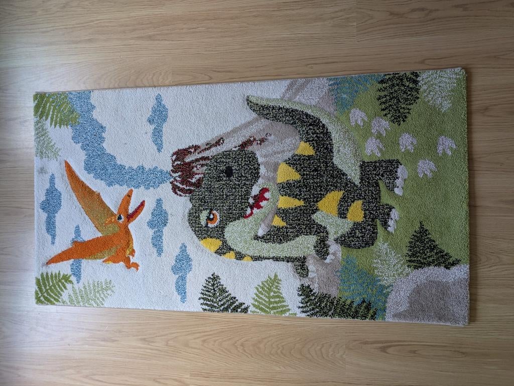 Vloerkleed kinderkamer dinosaurussen 100x80cm, Ophalen, Gebruikt, 100 tot 150 cm, Dinosaurus, Kinderlijk, Speels