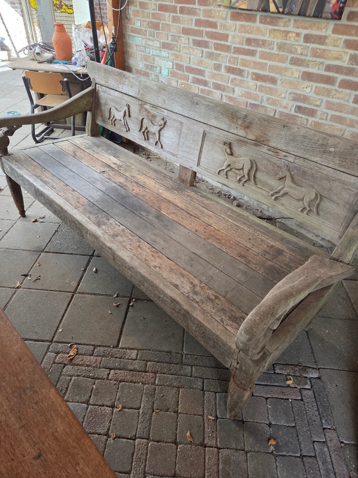Antiek Houten stations/verandabank., Tuin en Terras, Ophalen, Gebruikt, Hout