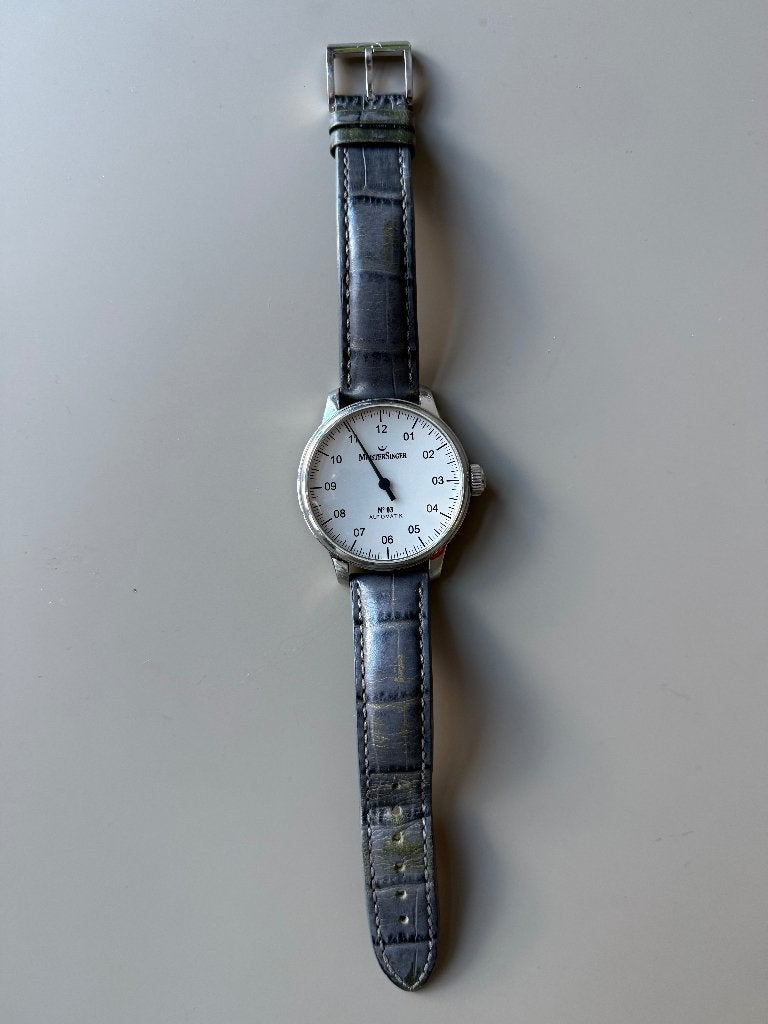 horloge: Meistersinger No 03 Automatic witte wijzerplaat, Sieraden, Tassen en Uiterlijk, Horloges | Heren, Overige merken, Leer