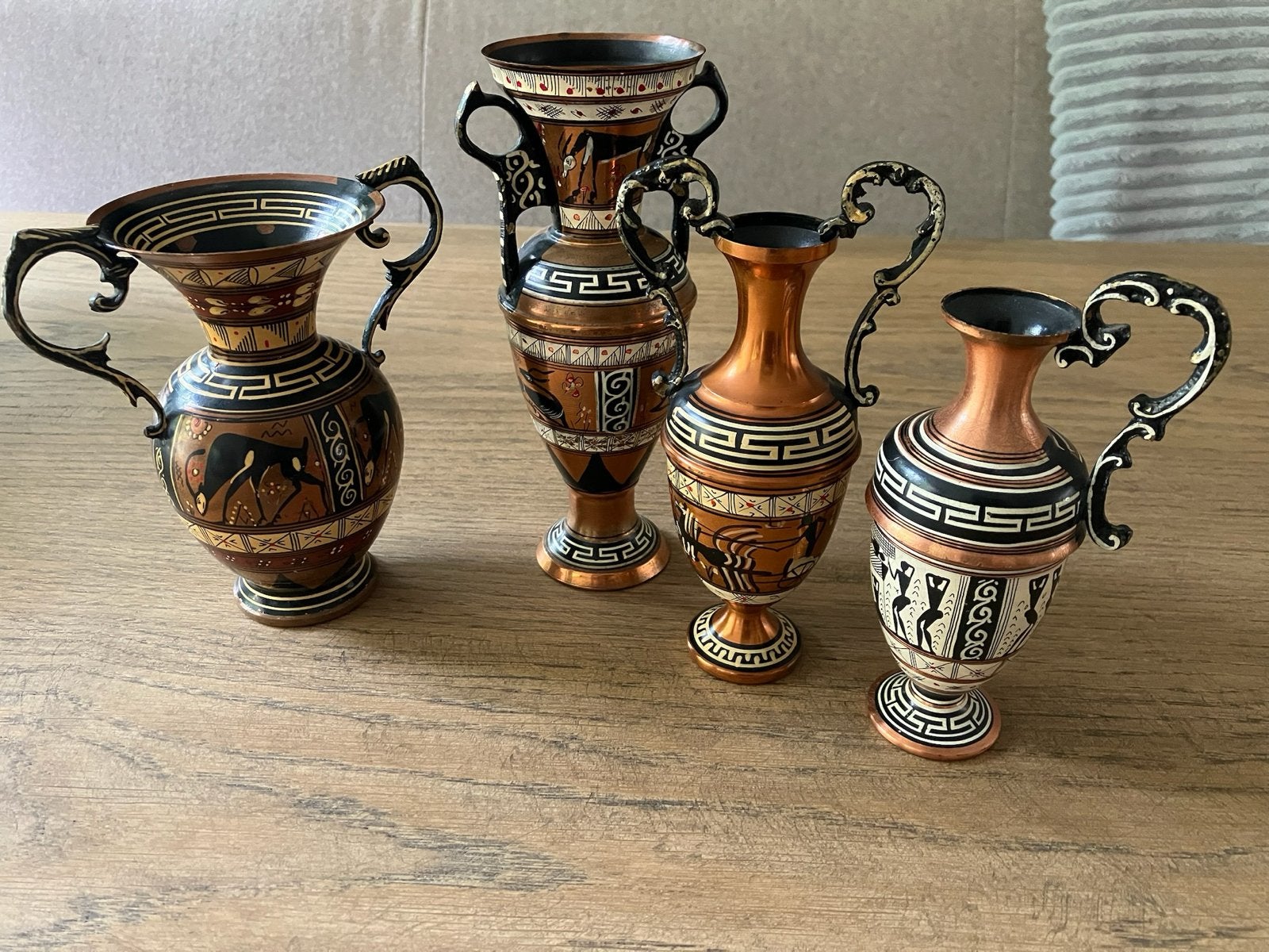Set van 4 Griekse koperen vazen/kannen, handgemaakt, Ophalen of Verzenden