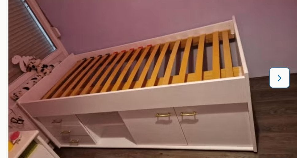 Kinderbed wit met gouden handgrepen 200x90 cm, Kinderen en Baby's, 85 tot 100 cm, Gebruikt, Ophalen of Verzenden, Lattenbodem