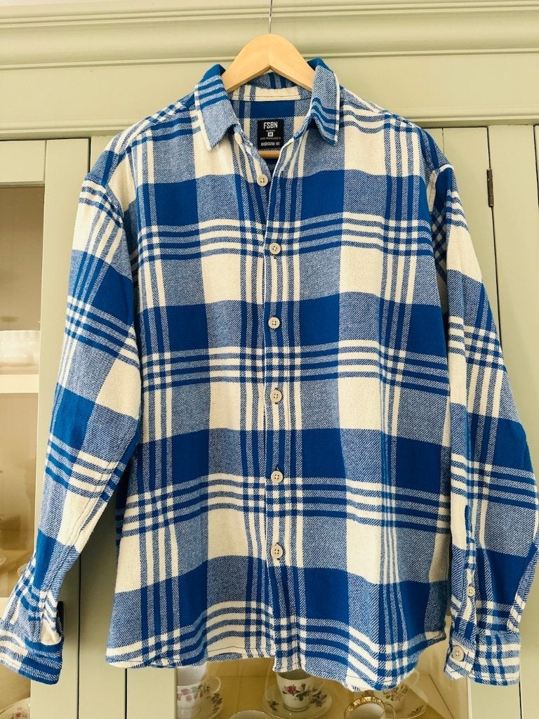 Overhemd ruit kobalt blauw creme maat M zgan, Kleding | Heren, Blauw, Zo goed als nieuw, FSBN, Halswijdte 39/40 (M)