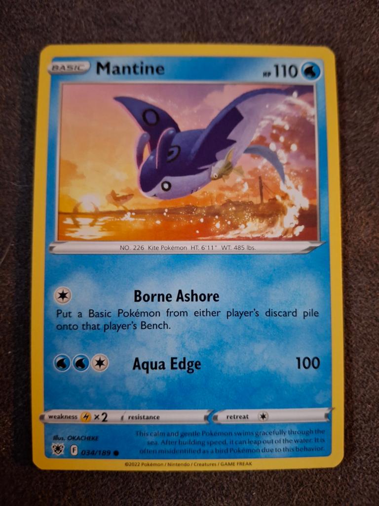 Mantine Pokémon kaart - 034/189 - Sword & Shield, Ophalen of Verzenden, Zo goed als nieuw, Losse kaart