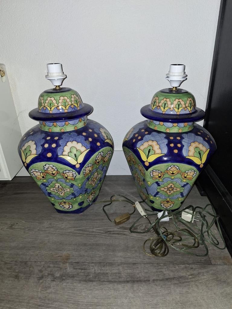 Set van 2 handgeschilderde keramische tafellampen, Ophalen