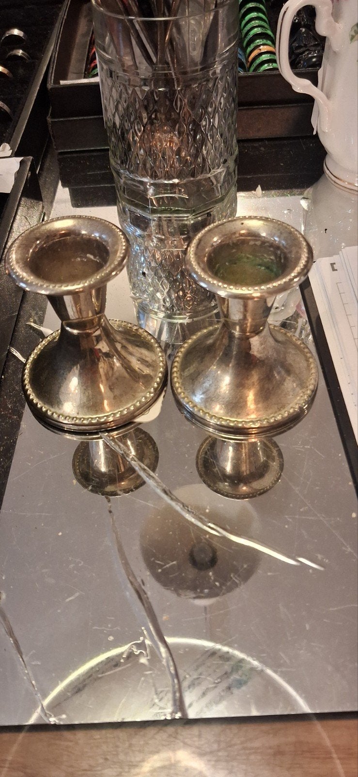 Set verzilverde kandelaars - 6cm hoog, Ophalen of Verzenden, Overige materialen