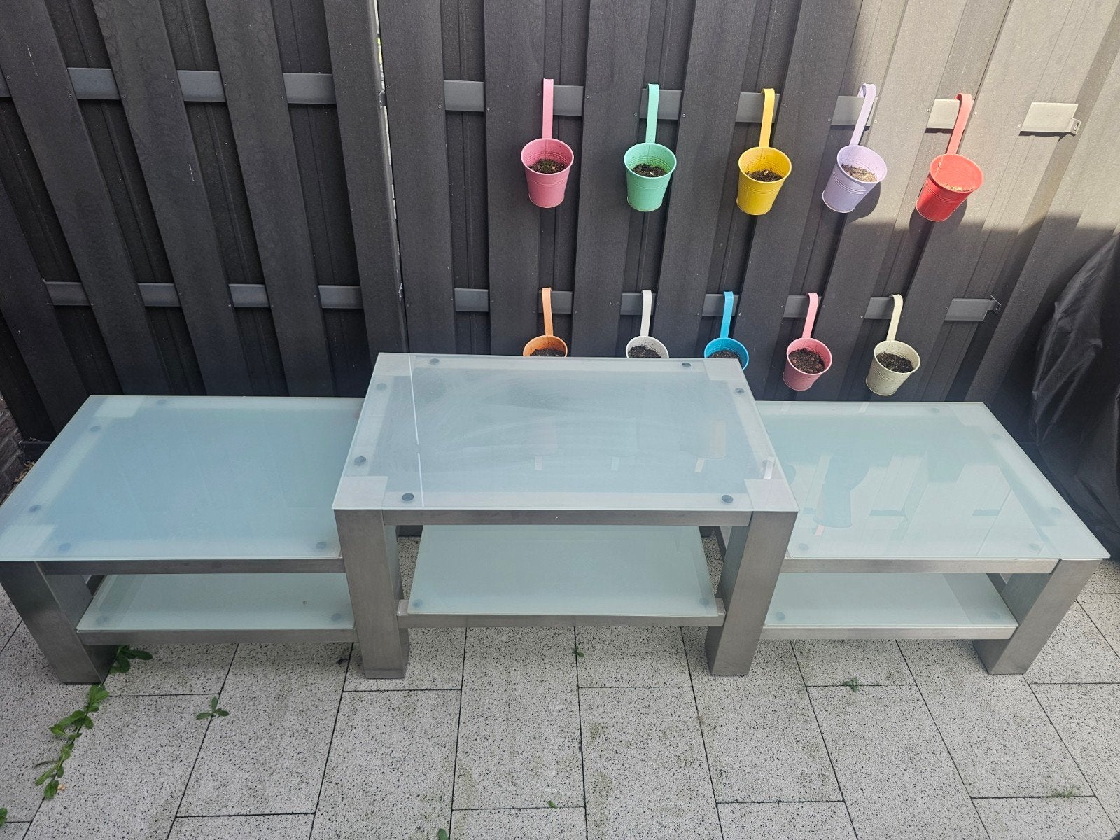salontafel/tvtafel,  met glazen bladen, Ophalen, Gebruikt, 100 tot 150 cm, 50 tot 100 cm