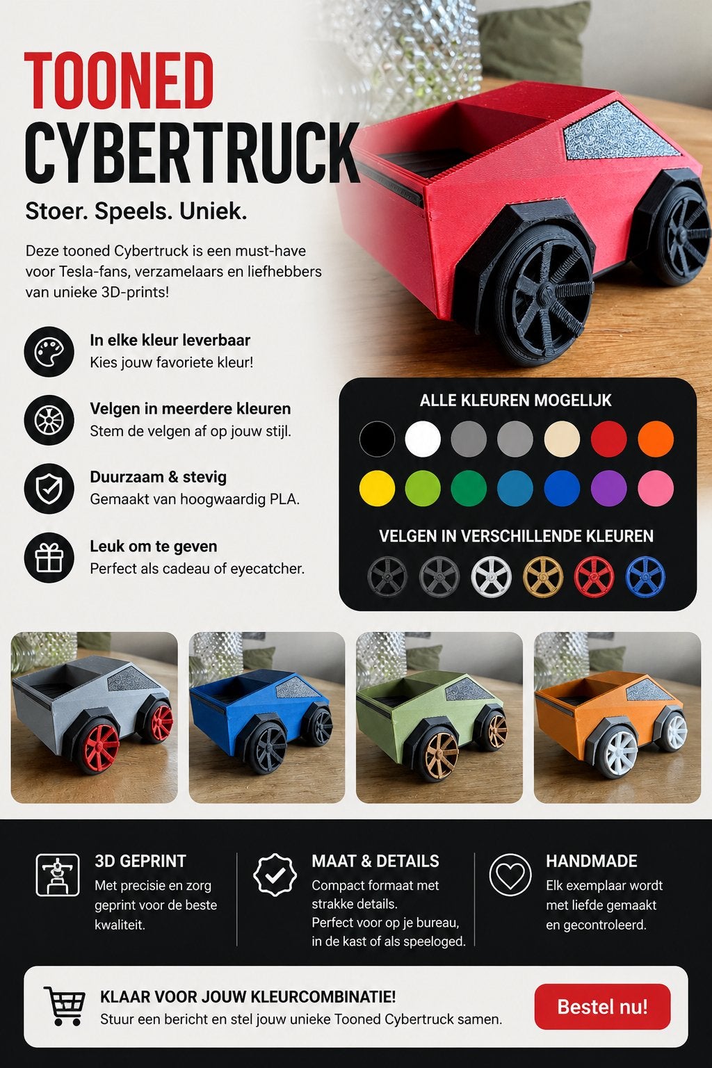 Tooned Cybertruck – 3D geprint & volledig naar wens, Ophalen of Verzenden, Nieuw