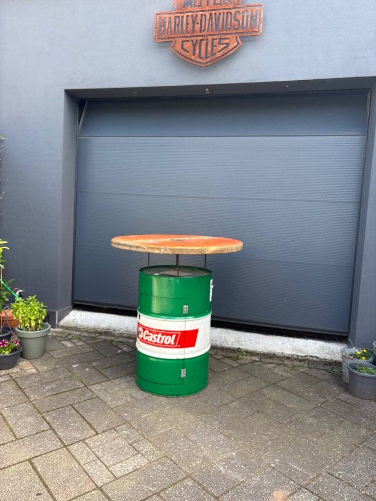 Sta tafel met opbergvak olievat, Ophalen, Gebruikt