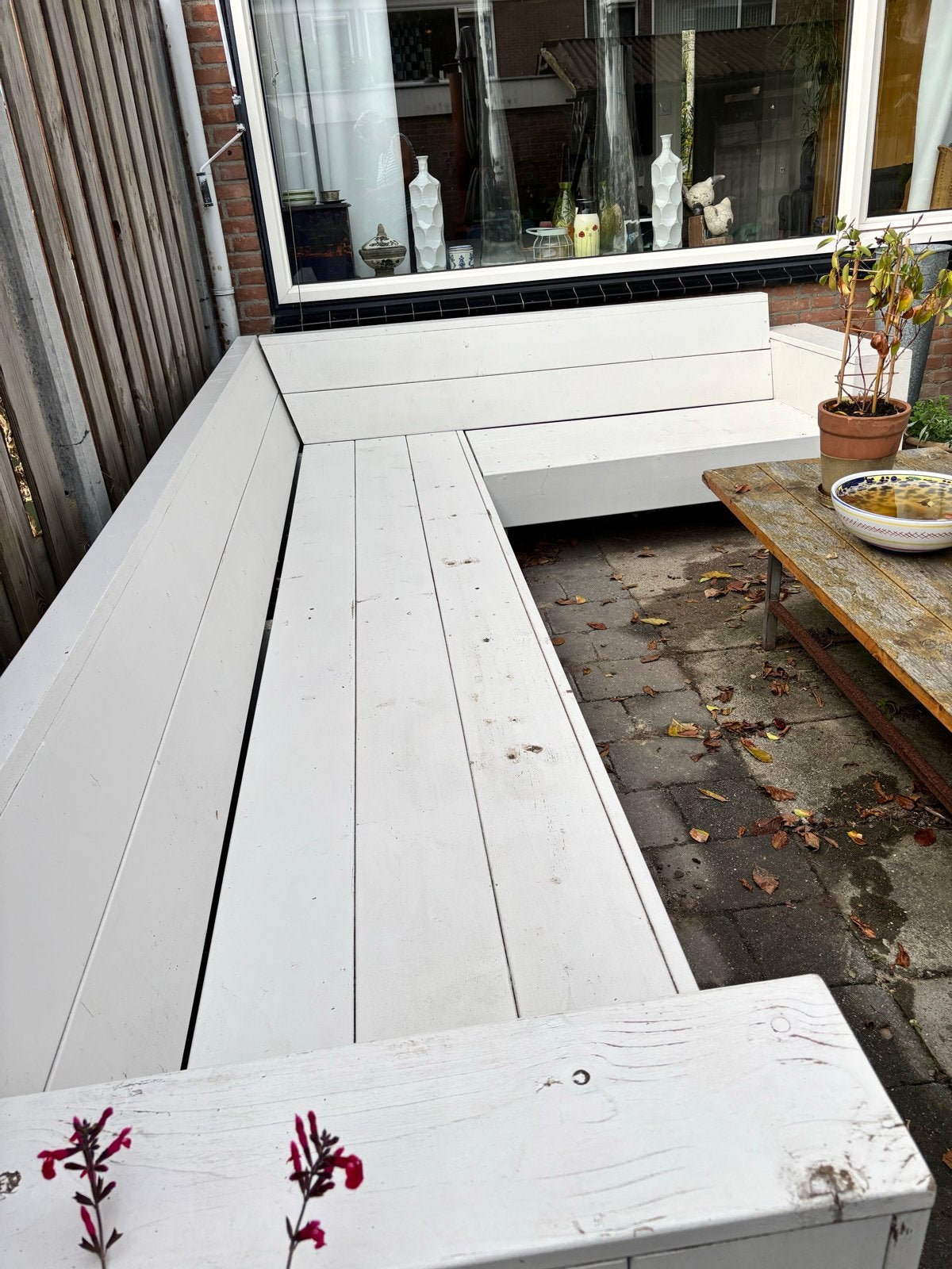 Houten loungebank (350x225 cm) - hoek tuinbank, Ophalen, Gebruikt, Hout