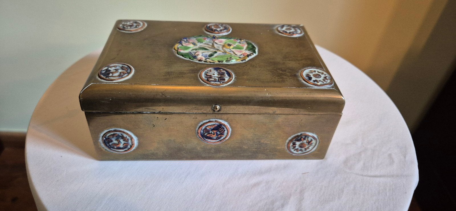 Antieke Chinese messing kist handgeschilderd canton emaille, Ophalen of Verzenden