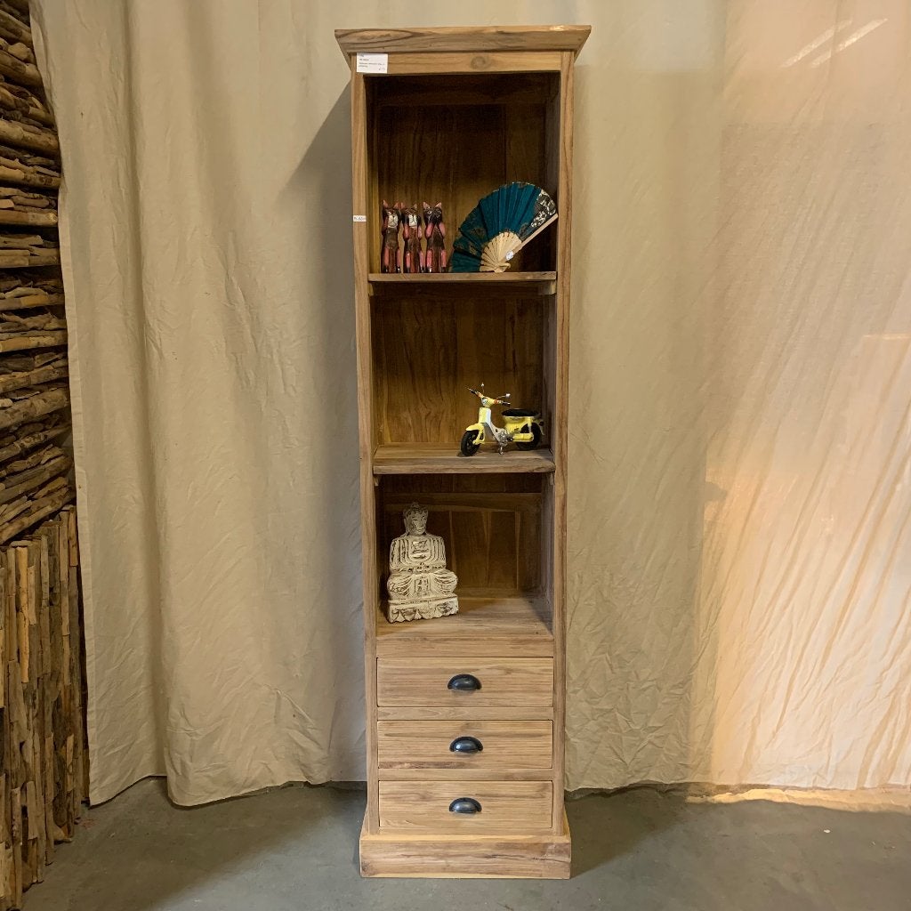 boekenkast teak met 3 planken en 3 lades - Gratis bezorgd