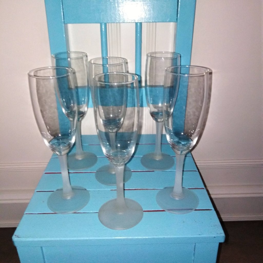Champagne glazen frozen voet/steel set van 6, Ophalen, Glas of Glazen, Overige stijlen, Glas
