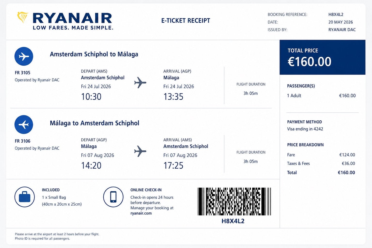 Tickets spanje ( €160 ), Tickets en Kaartjes, Twee personen, Maart