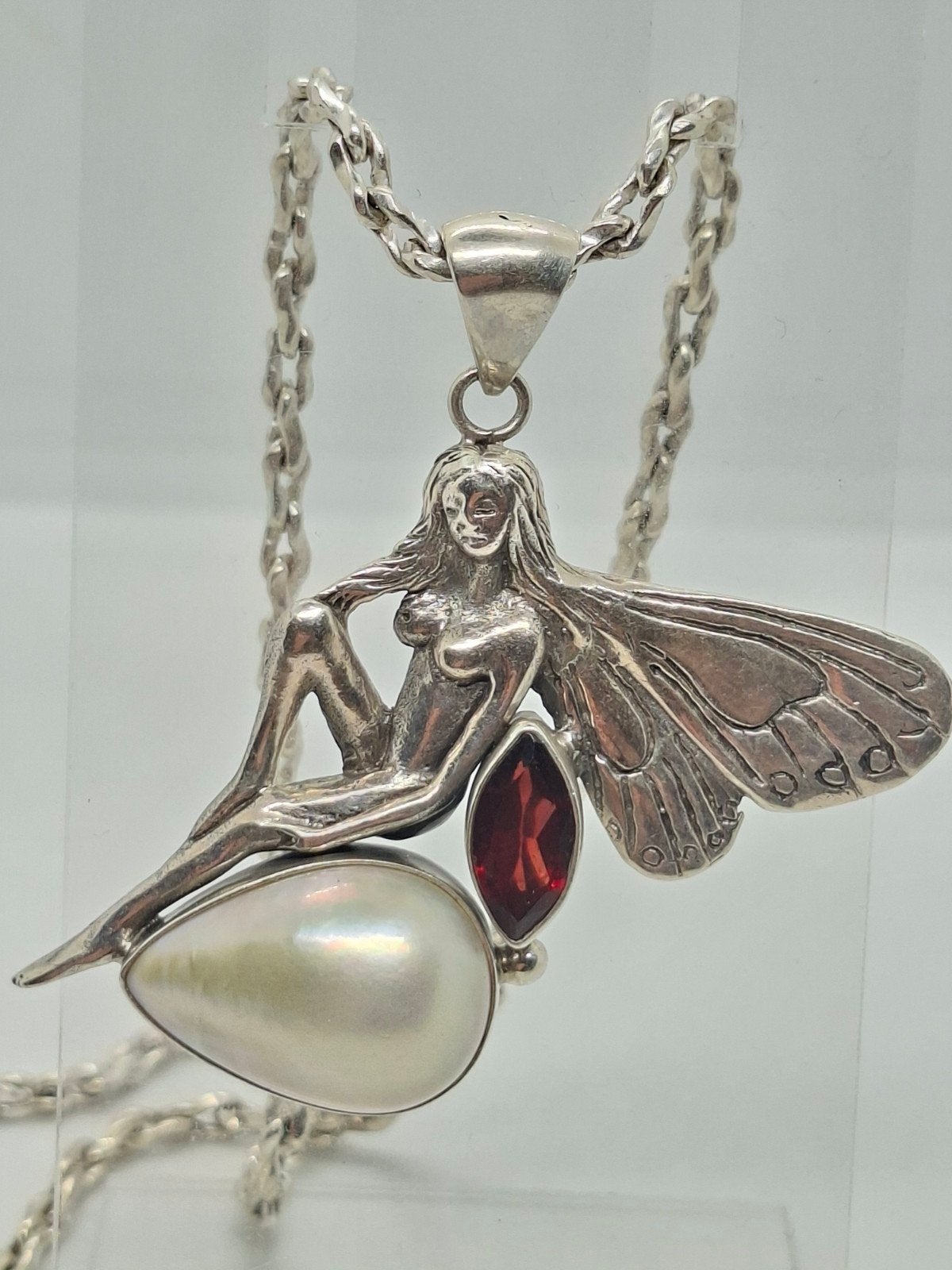 Herenketting met Elfje Hanger, Parel & Granaat Zilver, Nieuw, Ophalen of Verzenden, Met edelsteen, Zilver