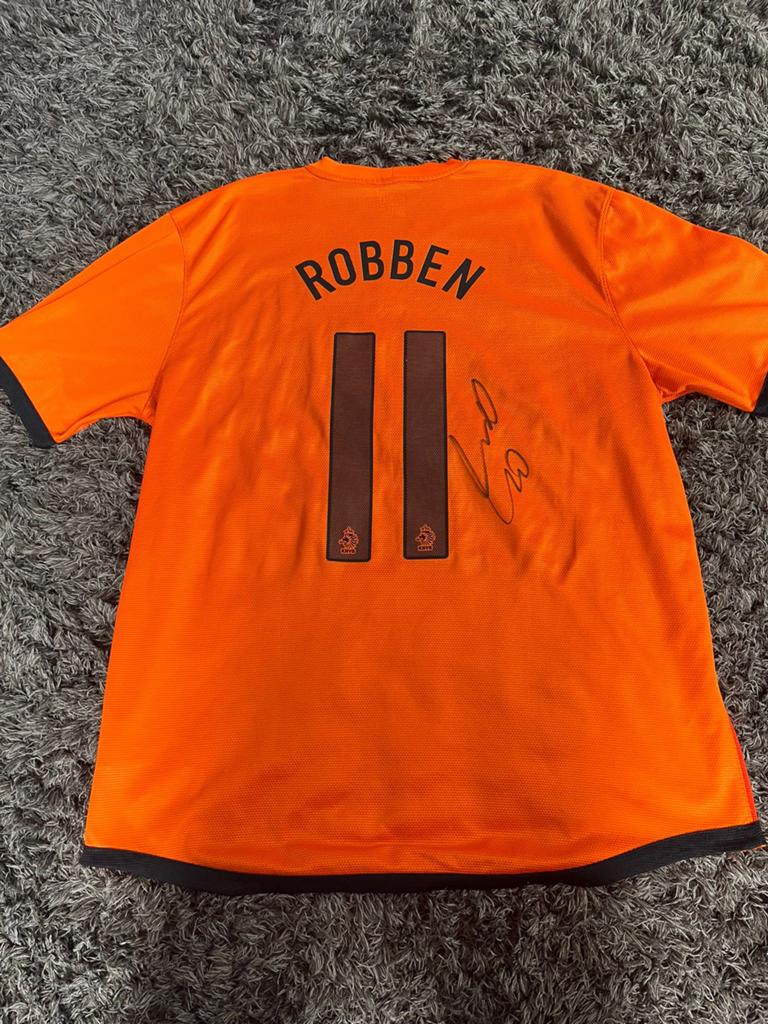 Arjen Robben gesigneerd Nederland 2012-2013 thuisshirt (XL), Verzamelen, Ophalen of Verzenden, Zo goed als nieuw, Buitenlandse clubs