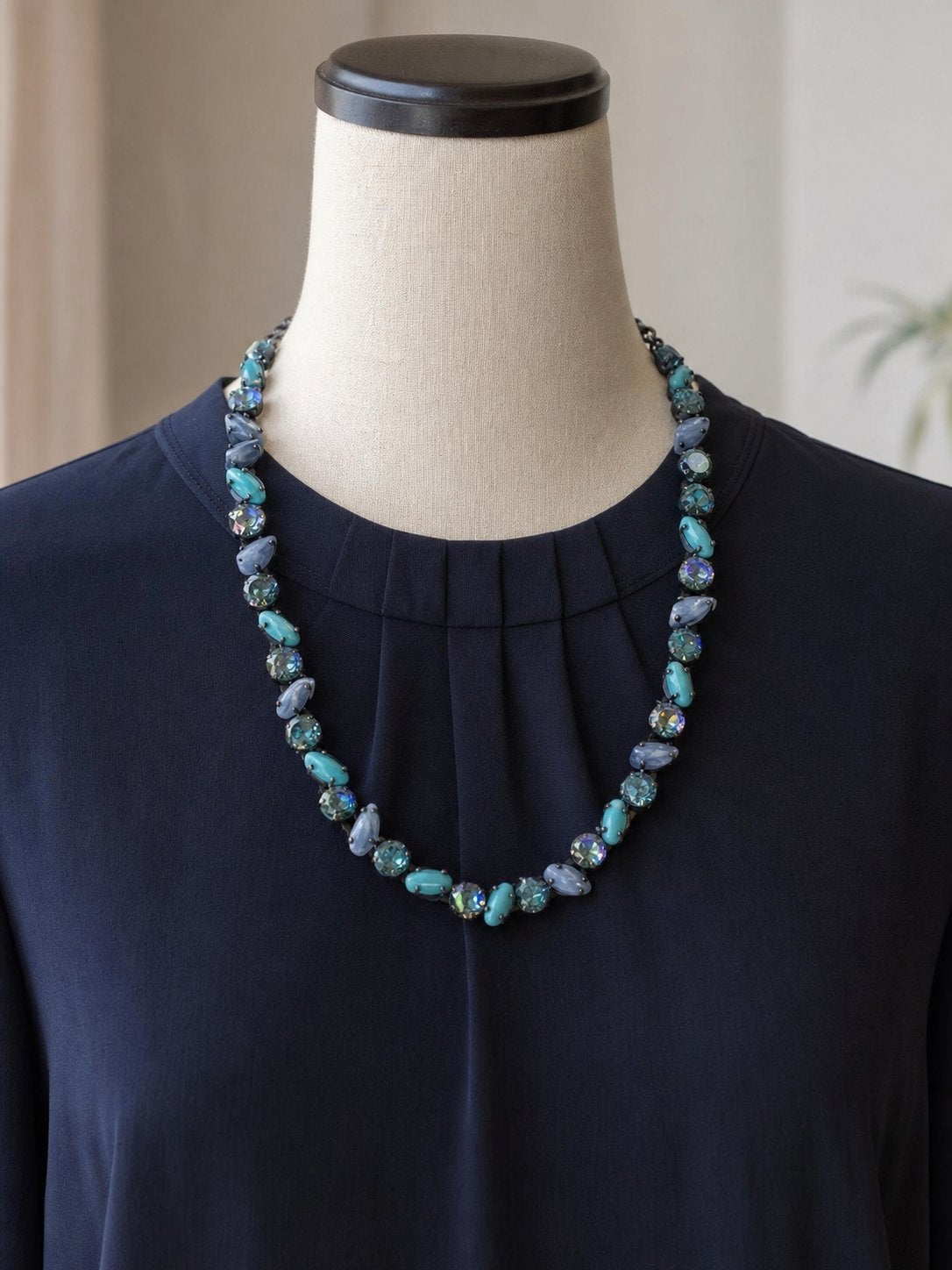 Elegante ketting met blauwe en turquoise kristallen, Sieraden, Tassen en Uiterlijk, Kettingen, Met kristal, Overige materialen