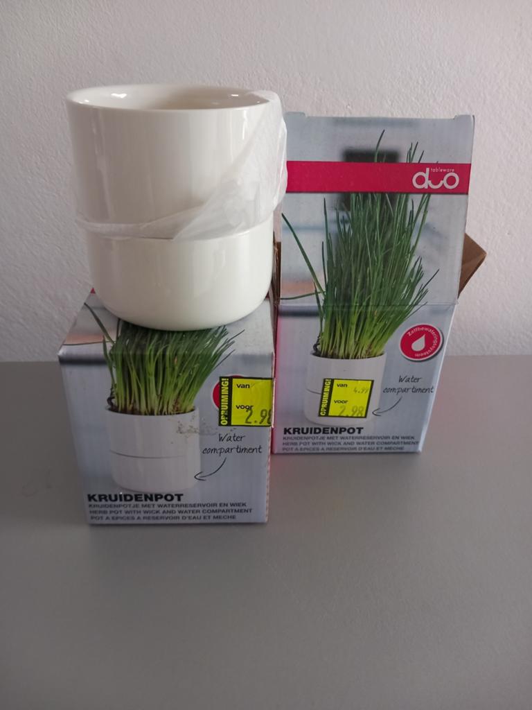 Duo Kruidenpot met waterreservoir - Nieuw, Tuin en Terras, Bloempotten, Nieuw, Aardewerk, Binnen, Balkon, Tuin, Minder dan 40 cm