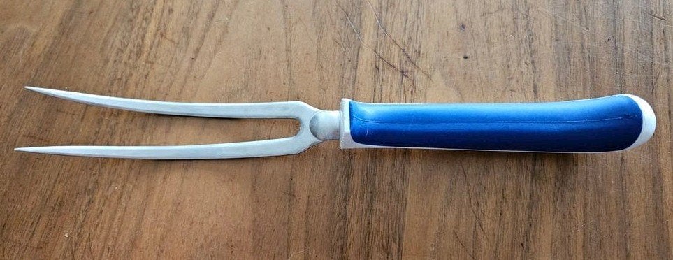 Tupperware Vleesvork - RVS met Wit/Blauw Handvat, Wit, Overige typen, Ophalen of Verzenden, Zo goed als nieuw
