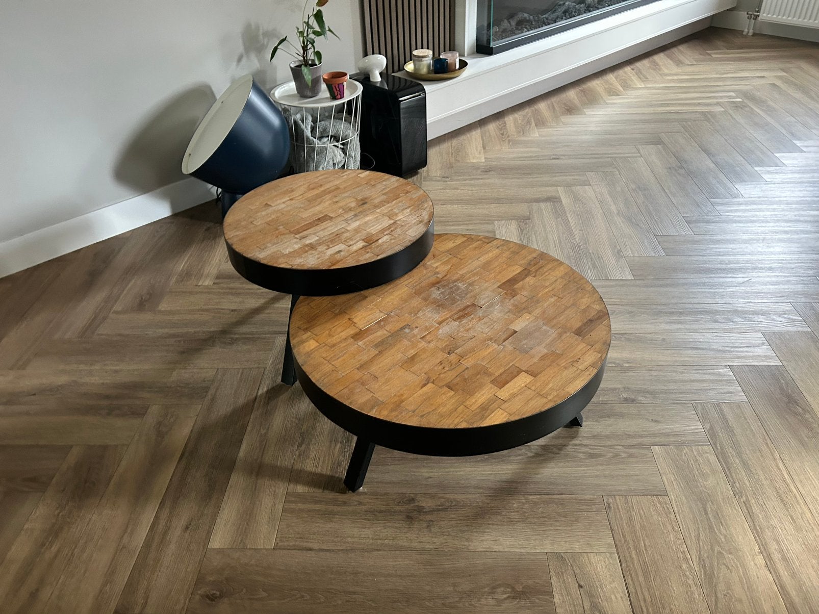 Te koop 2x salon tafels, Ophalen, Gebruikt, 50 tot 100 cm, Rond