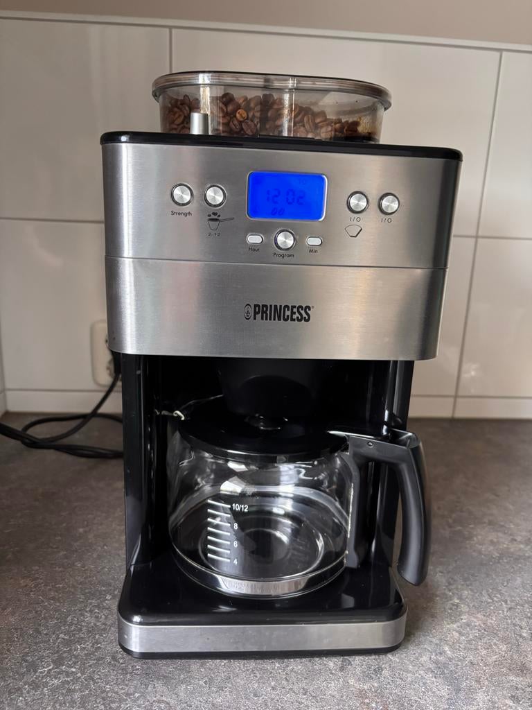 Princess Koffiezetapparaat met bonenmaler - Zilver/Zwart, Ophalen, Gebruikt, Koffiemachine, Koffiebonen