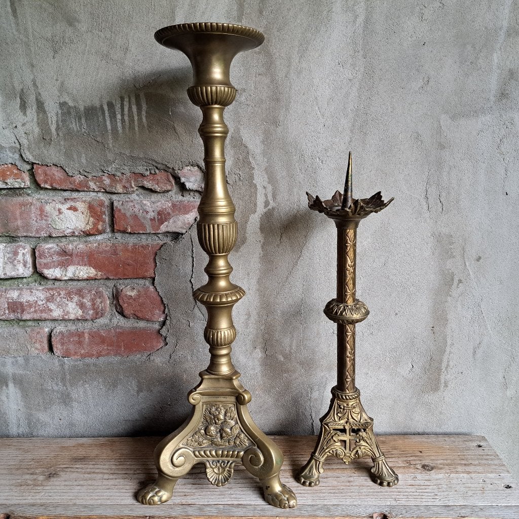 Oude brocante koperen kerkkandelaar kandelaar *Etage3*, Gebruikt, ., Ophalen of Verzenden, .